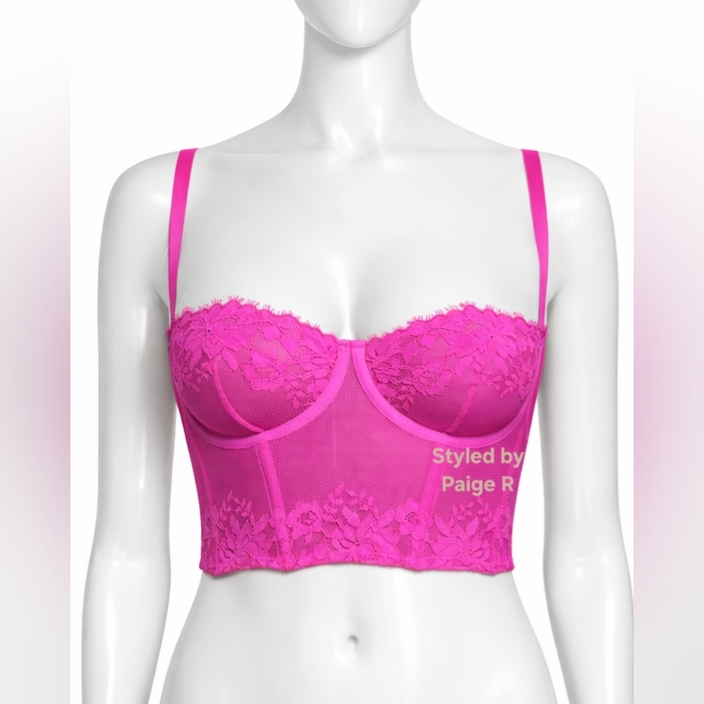 💕NWT SKIMS Femme Lace Balconette Strapless Corset Hot Pink FUCHSIA L